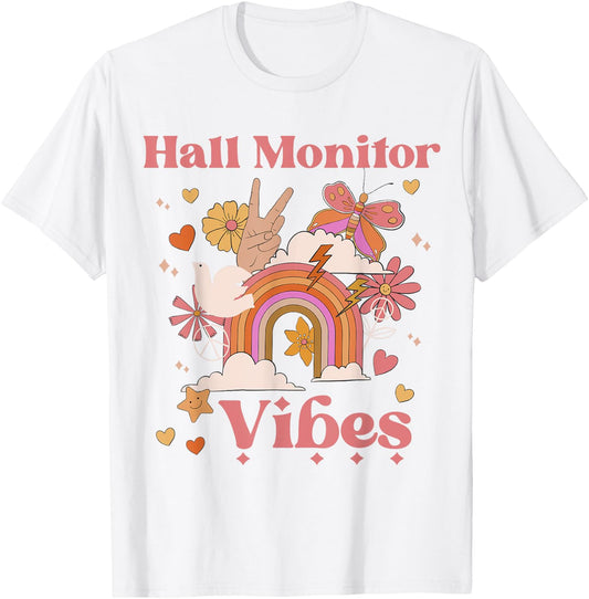 Hall Monitor Vibes Retro Funny Boho Back To School First Day T-Shirt - T-Shirt | White