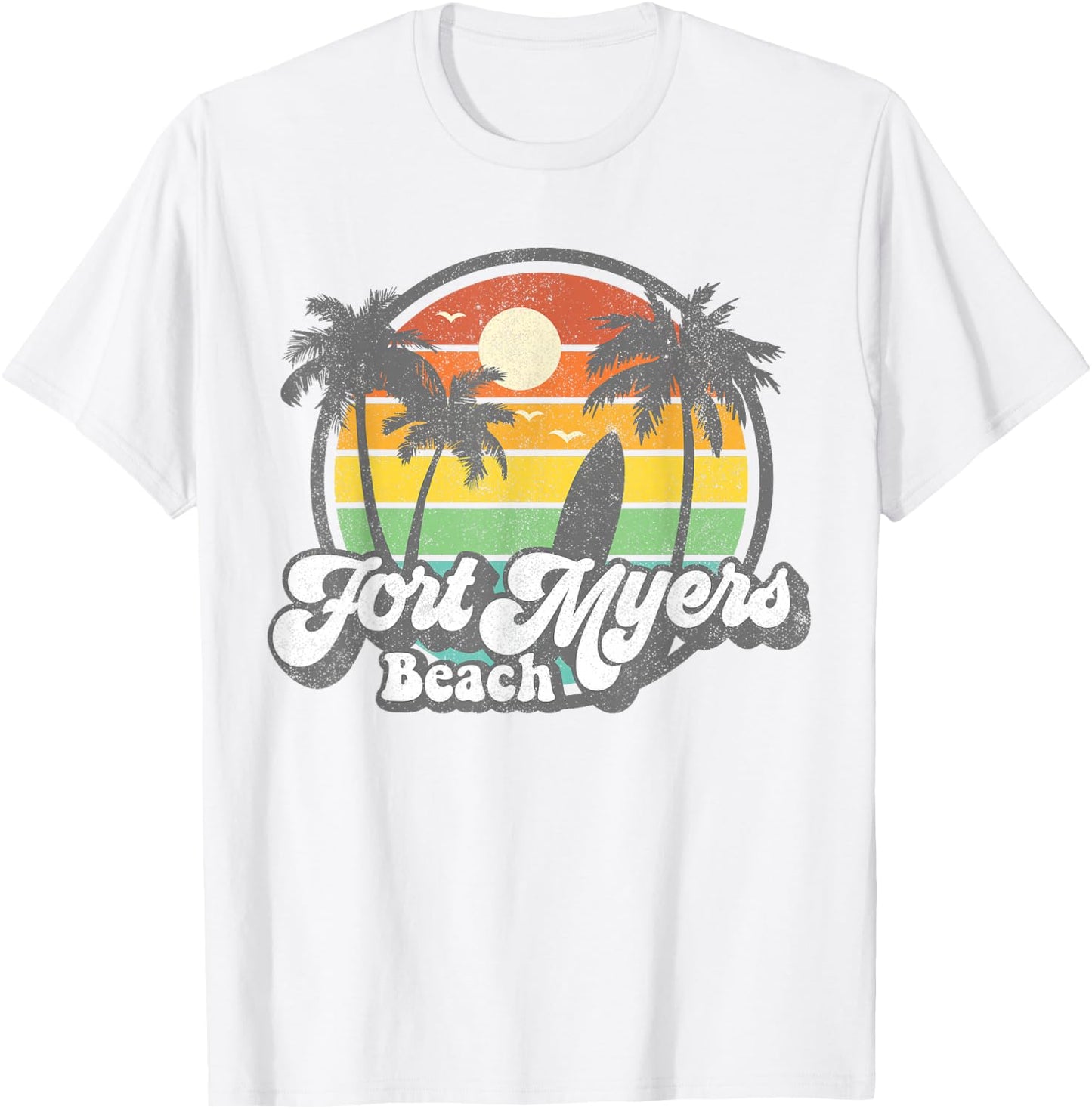 Vintage Fort Myers Beach Florida Surfing Retro 70s Surf Gift T-Shirt - T-Shirt | White