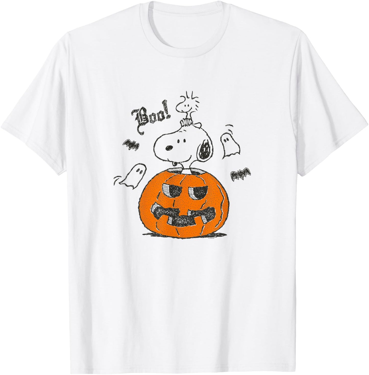 Peanuts - Snoopy Woodstock Halloween Pumpkin Boo T-Shirt - T-Shirt | White