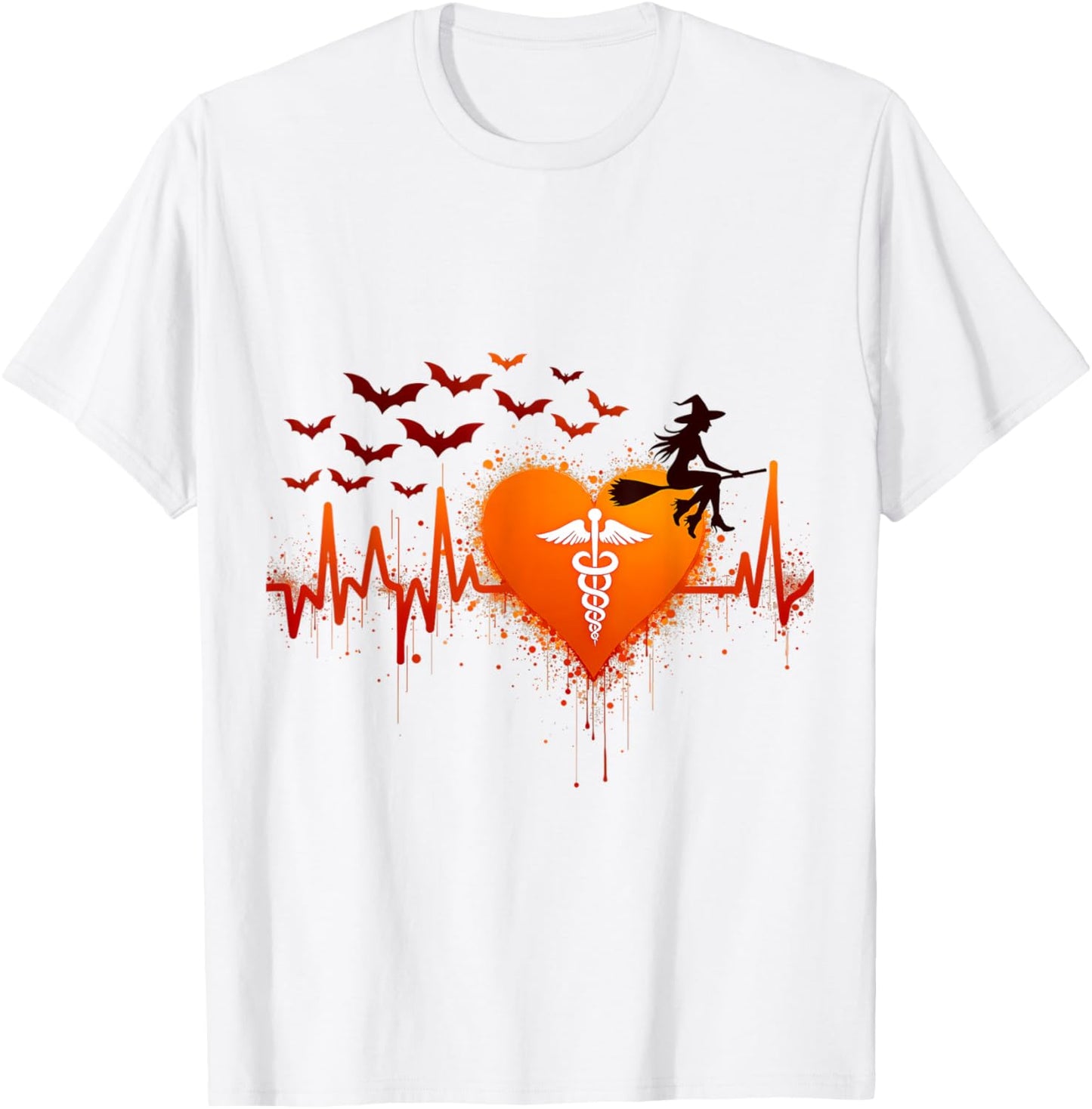 Halloween Medical Witch Heartbeat T-Shirt - T-Shirt | White