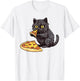 Black Cat Pizza, Kitty Cat Lovers Pizza Slice Watercolor T-Shirt - T-Shirt | White