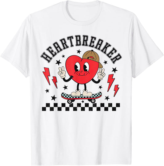 Heartbreaker Skateboard Valentines T-Shirt - T-Shirt | White