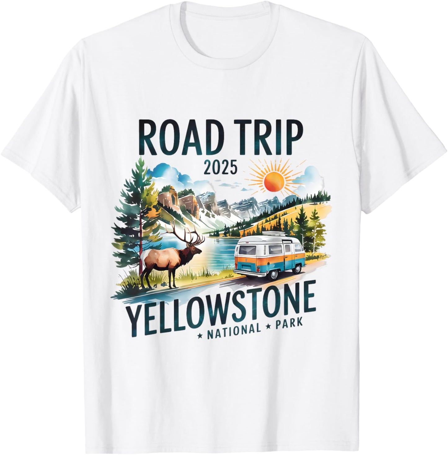 Yellowstone Road Trip 2025 Nature Adventure Souvenir Design T-Shirt - T-Shirt | White