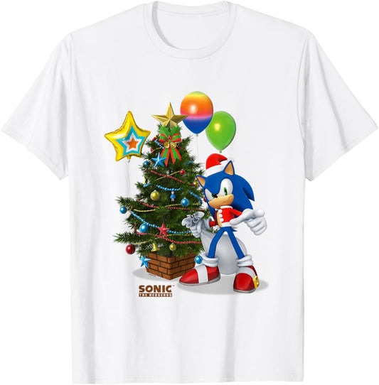 Sonic The Hedgehog Christmas Beautiful Decorated Tree Logo T-Shirt - T-Shirt | White