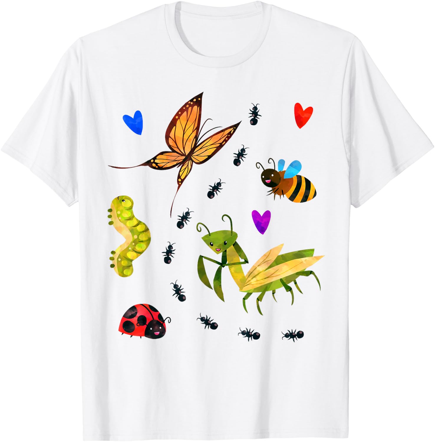 Kawaii Bugs Insect Ladybug Bee Mantis Butterfly for Kid Girl T-Shirt - T-Shirt | White