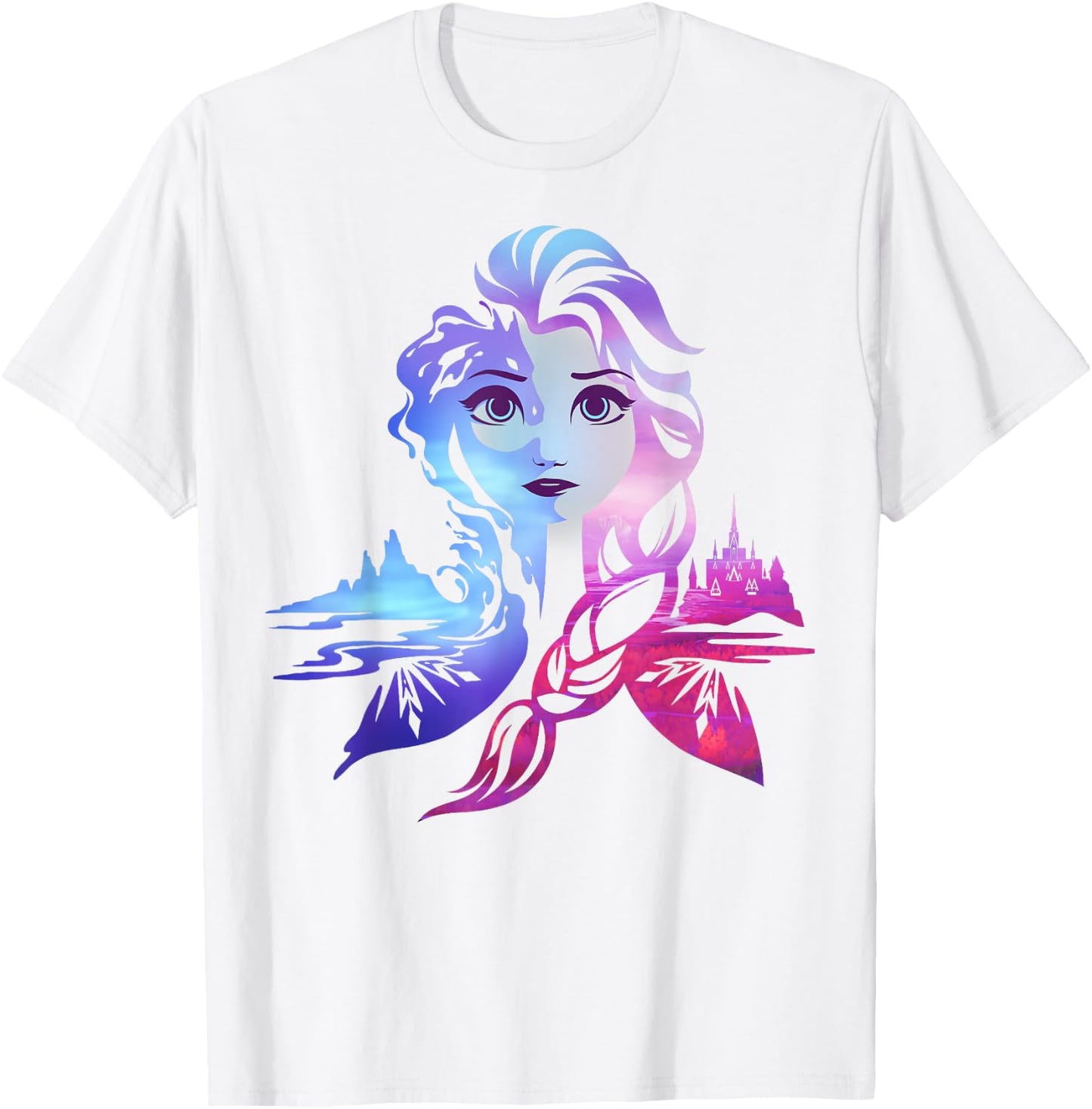 Disney Frozen 2 Elsa Two Tone Gradient Portrait T-Shirt - T-Shirt | White