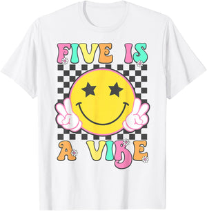 Five Is A Vibe Groovy 5 Year Old 5th Birthday T-Shirt - T-Shirt | White