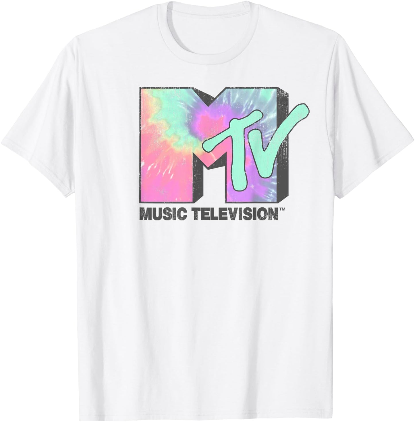 MTV Logo Neon Tie Dye Classic Graphic T-Shirt - T-Shirt | White