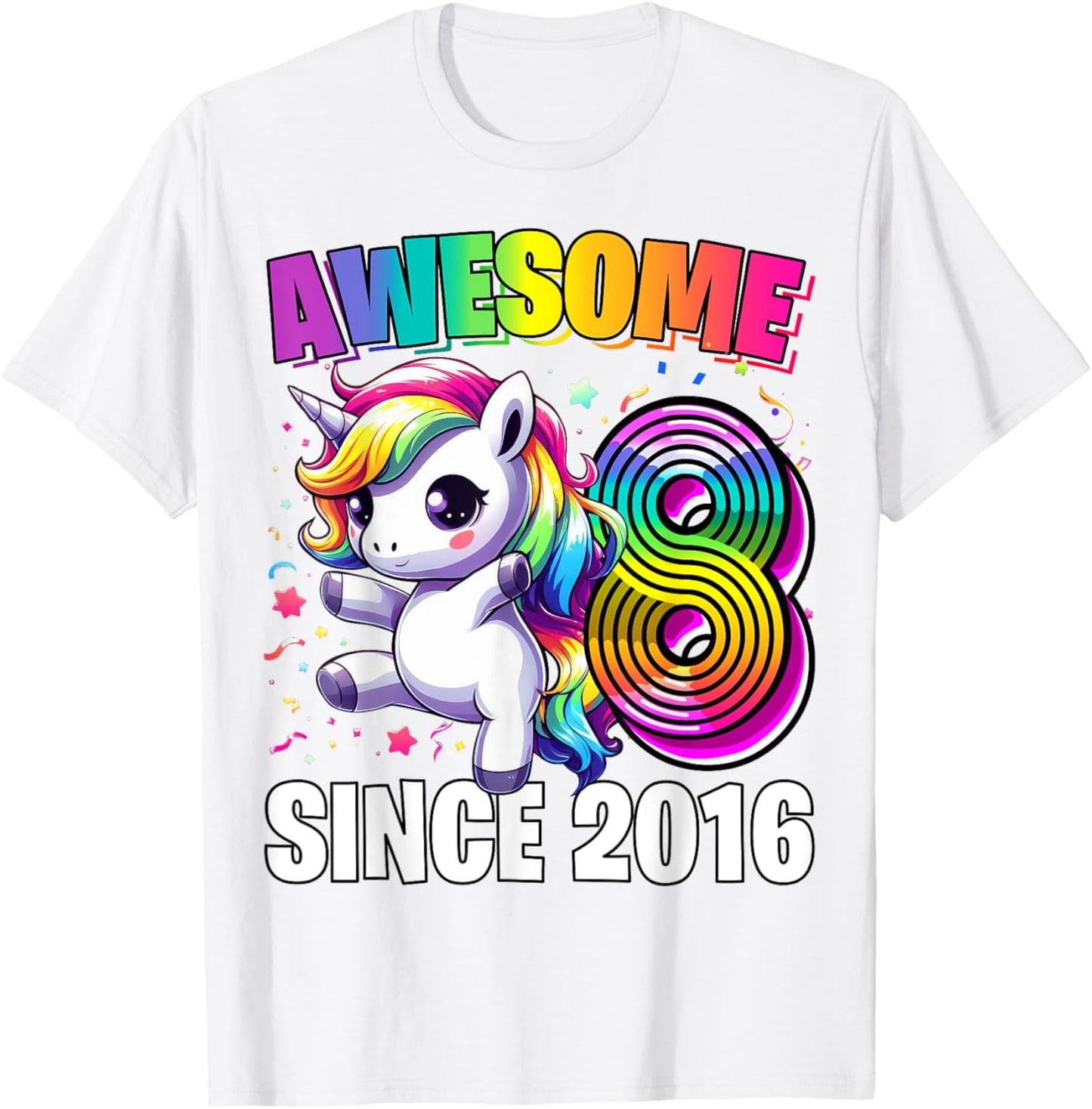 Unicorn 8th Birthday 8 Year Old Unicorn Party Girls Outfit T-Shirt - T-Shirt | White