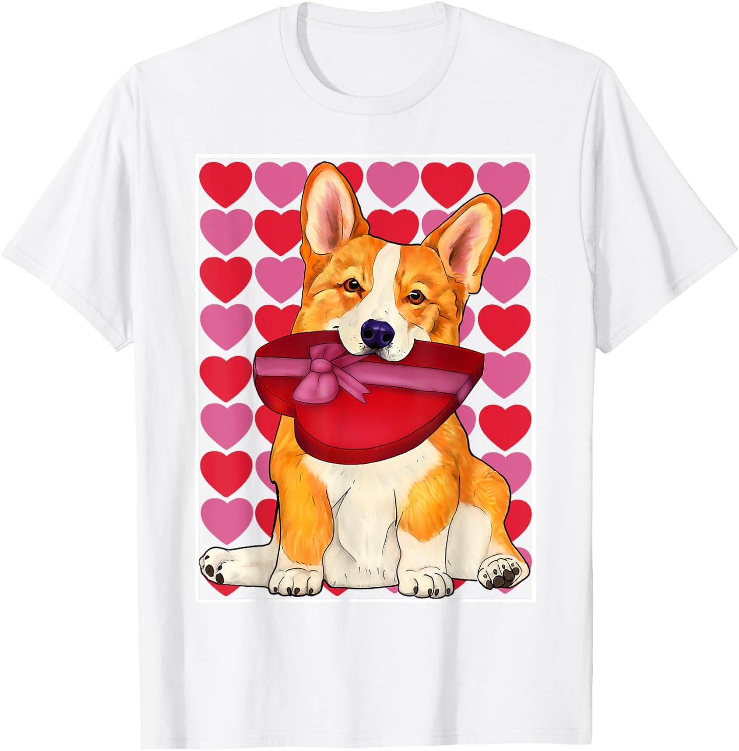 Valentine's day - Corgi with a red heart box T-Shirt - T-Shirt | White