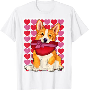 Valentine's day - Corgi with a red heart box T-Shirt - T-Shirt | White