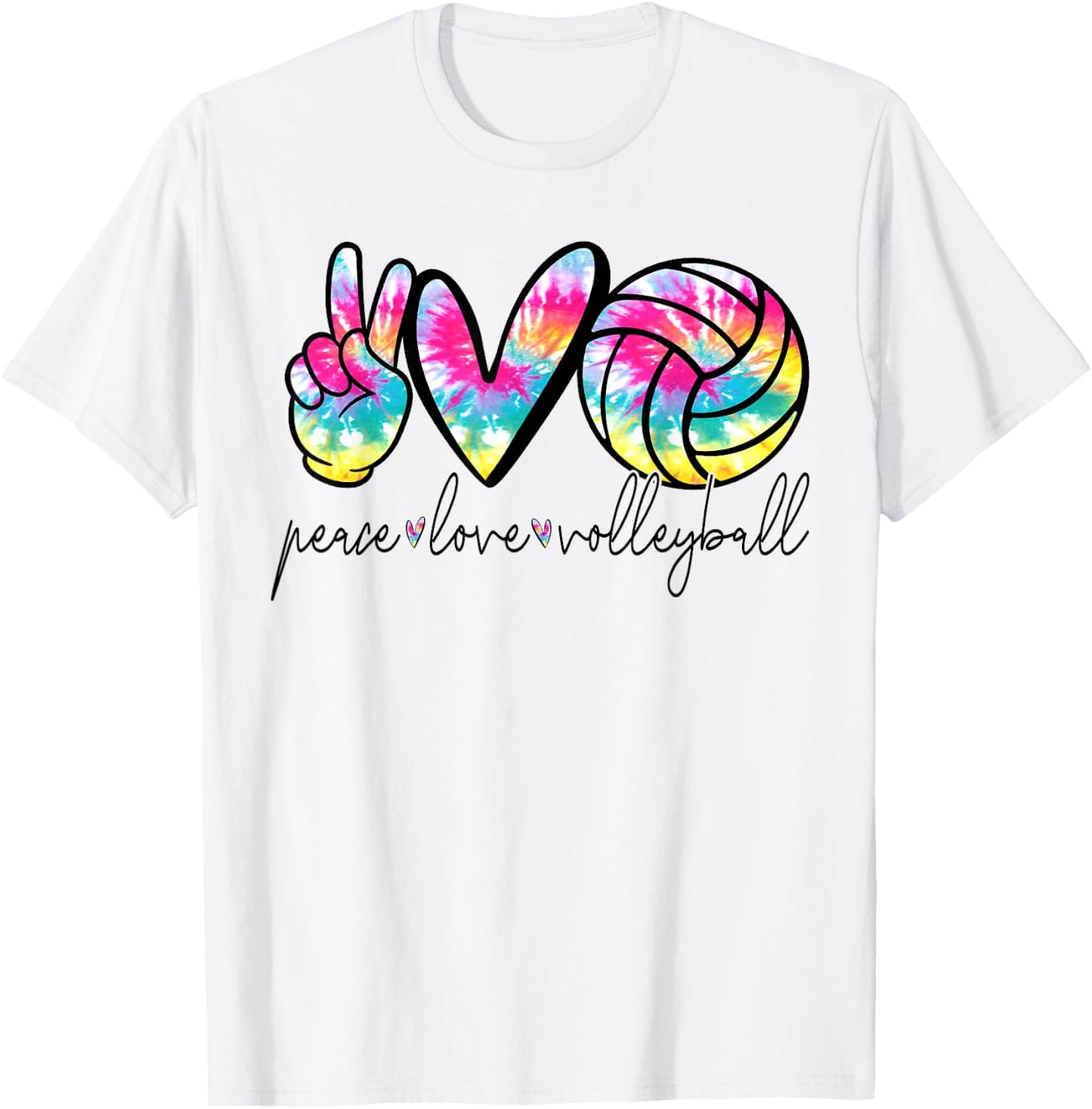 Peace Love Volleyball Tie Dye Cute Volleyball Lover T-Shirt - T-Shirt | White