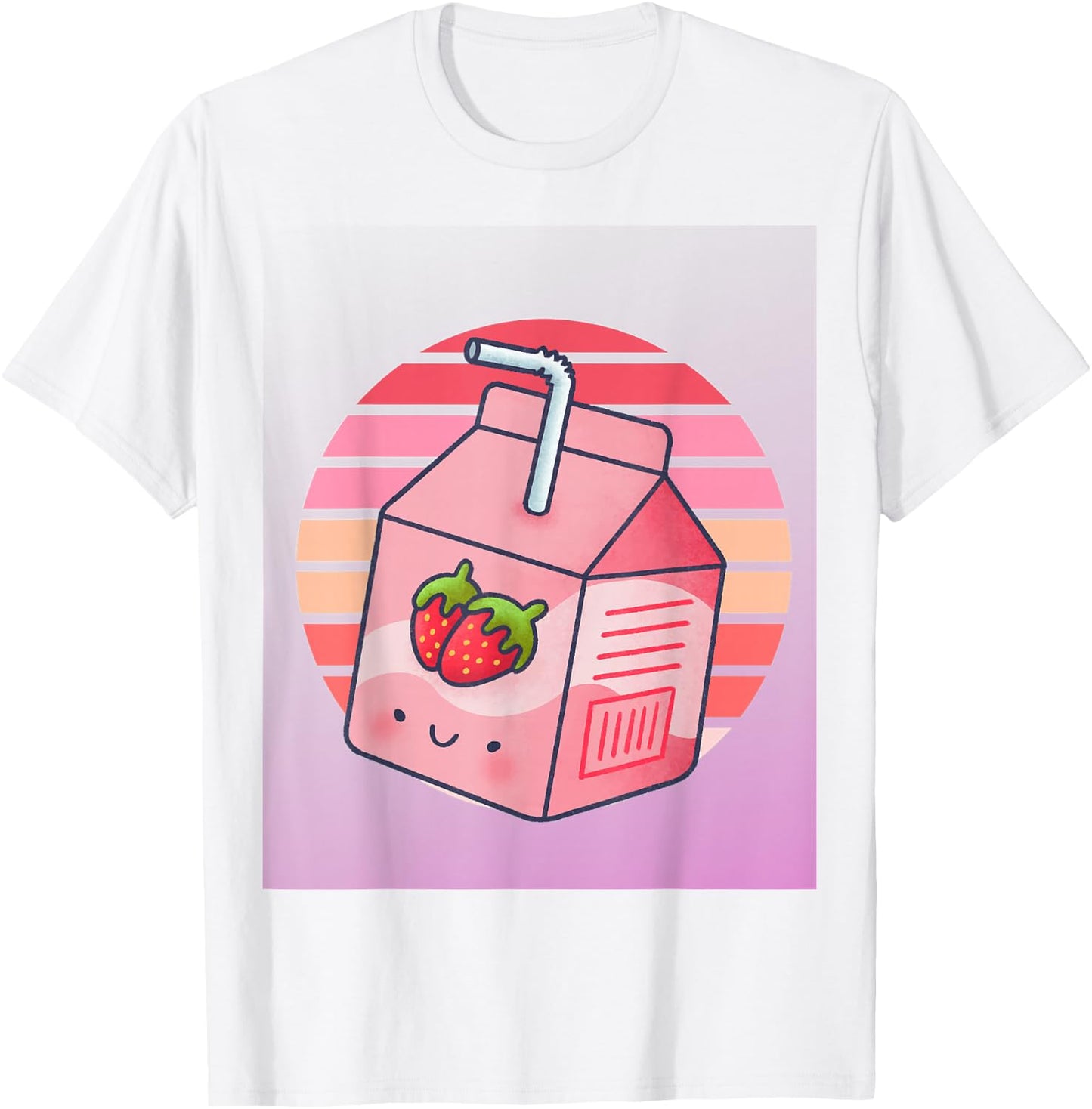 Japanese Pink Strawberry Milk Kawaii 90s Retro T-Shirt - T-Shirt | White