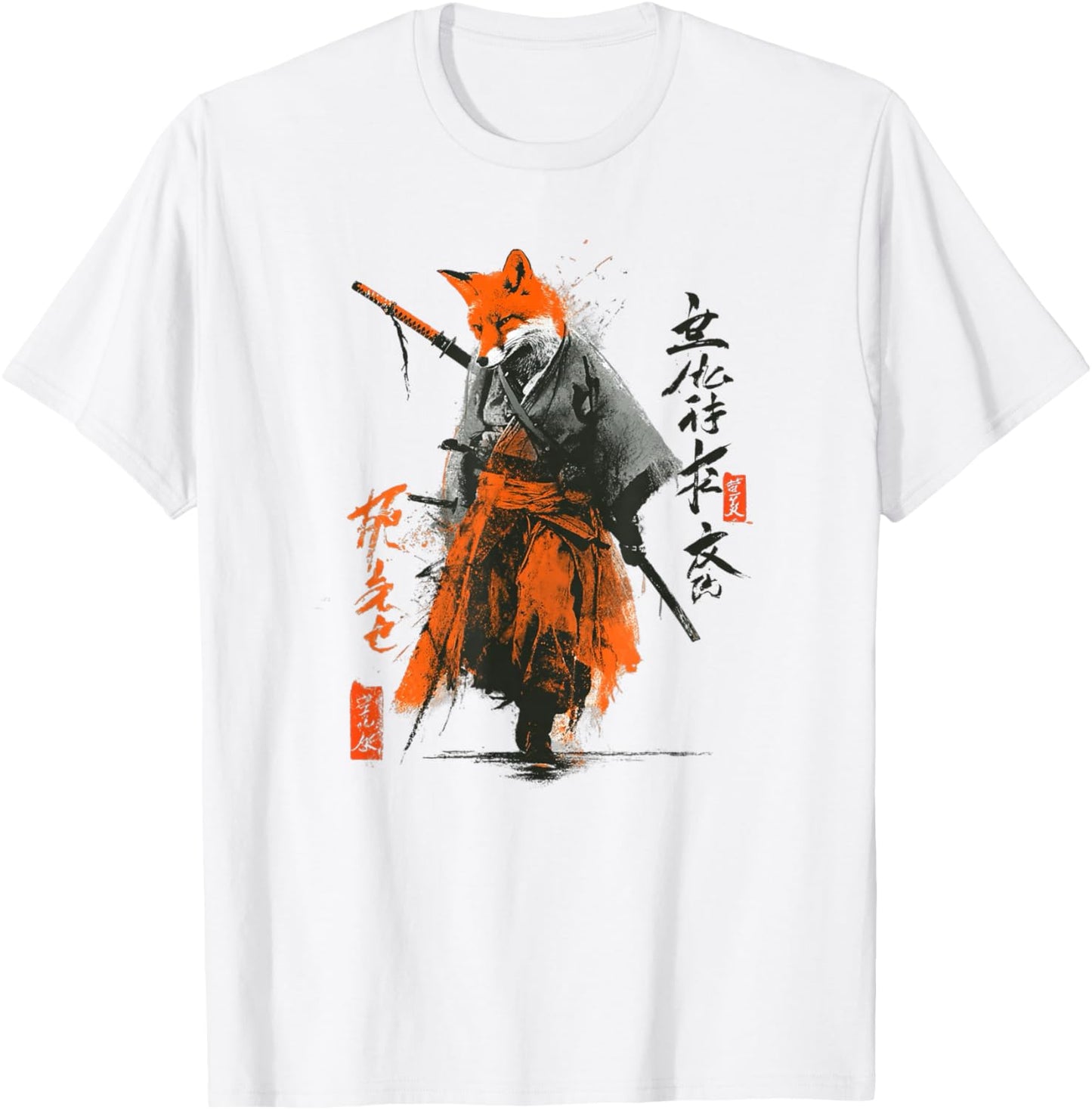 Japanese Fox Samurai T-Shirt - T-Shirt | White