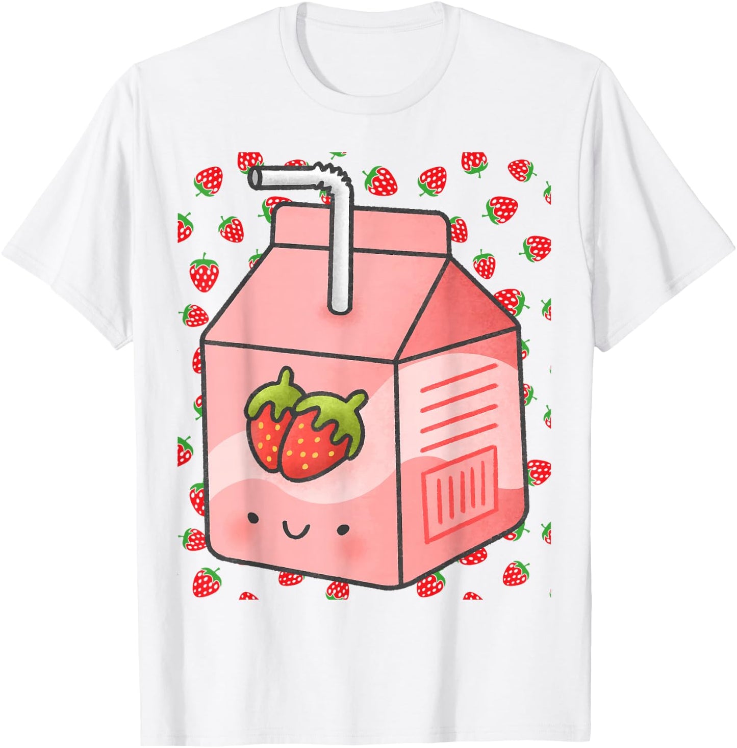 Japanese Pink Strawberry Milk Kawaii 90s Retro T-Shirt - T-Shirt | White