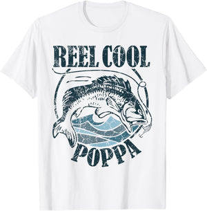 Reel Cool Poppa Fishing Grandpa Father's Day Fisherman T-Shirt - T-Shirt | White
