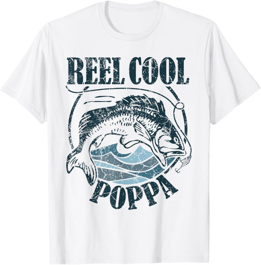Reel Cool Poppa Fishing Grandpa Father's Day Fisherman T-Shirt - T-Shirt | White