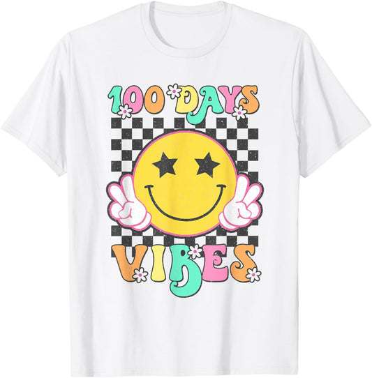 Cute 100 Days Vibes Smile Face 100 Days Of School Teens Girl T-Shirt - T-Shirt | White