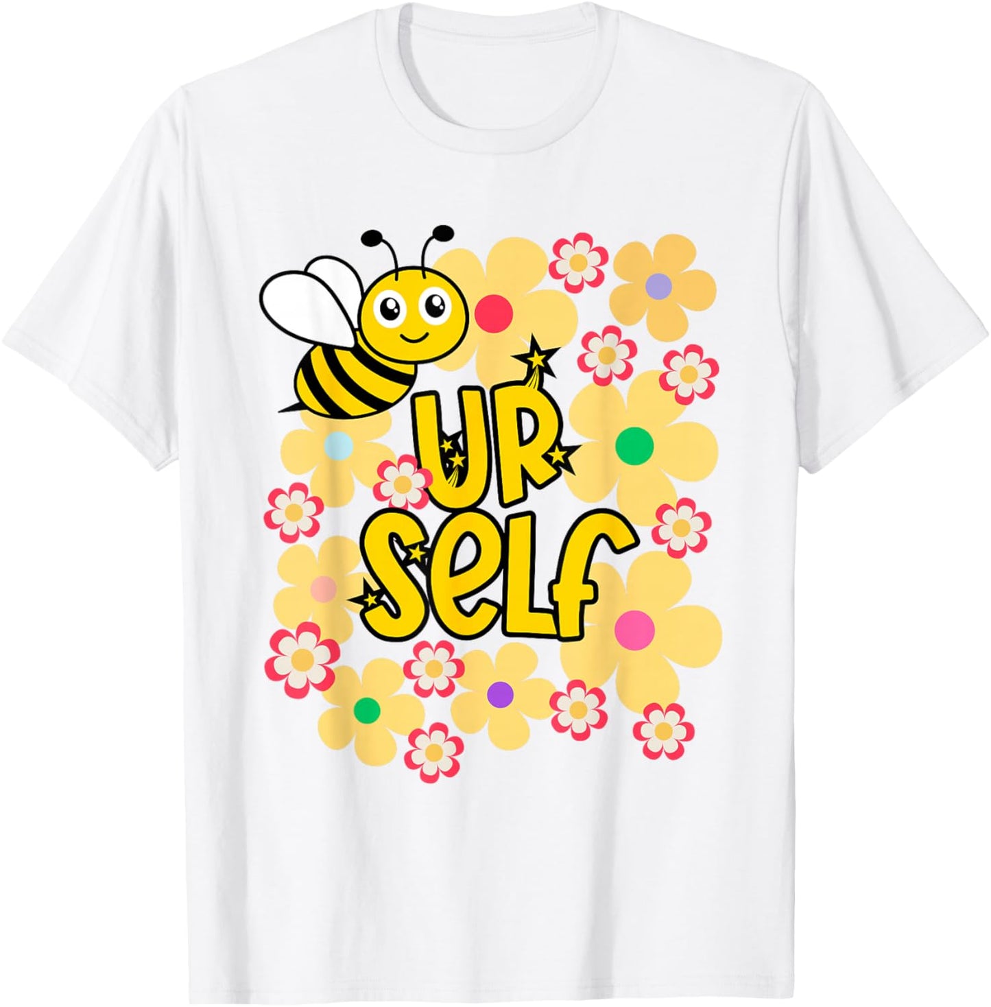 Be Yourself Kawaii Bee with Rainbow Flowers T-Shirt - T-Shirt | White