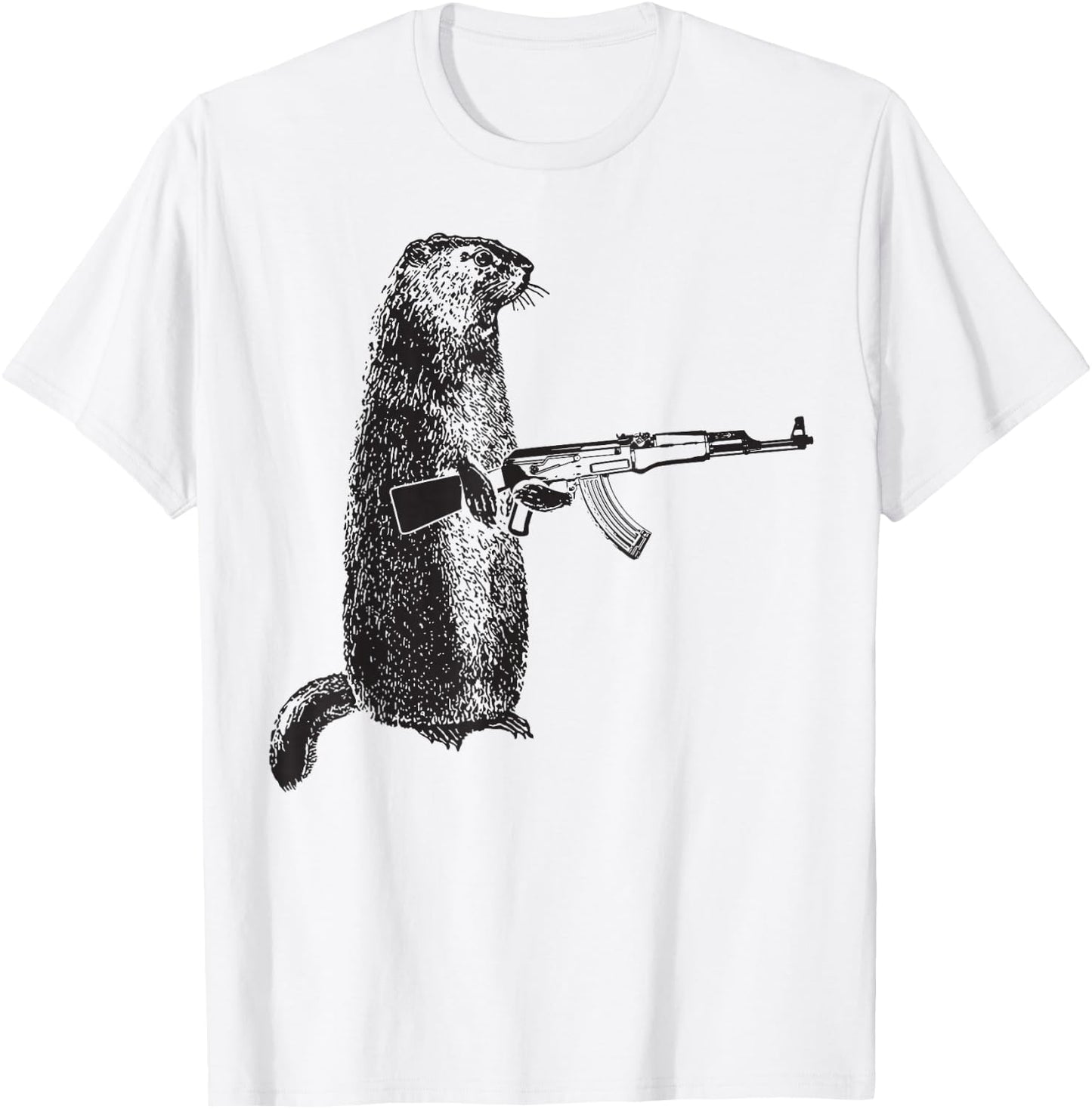 Hunting design Woodchuck AK-47 Gun groundhog funny design T-Shirt - T-Shirt | White