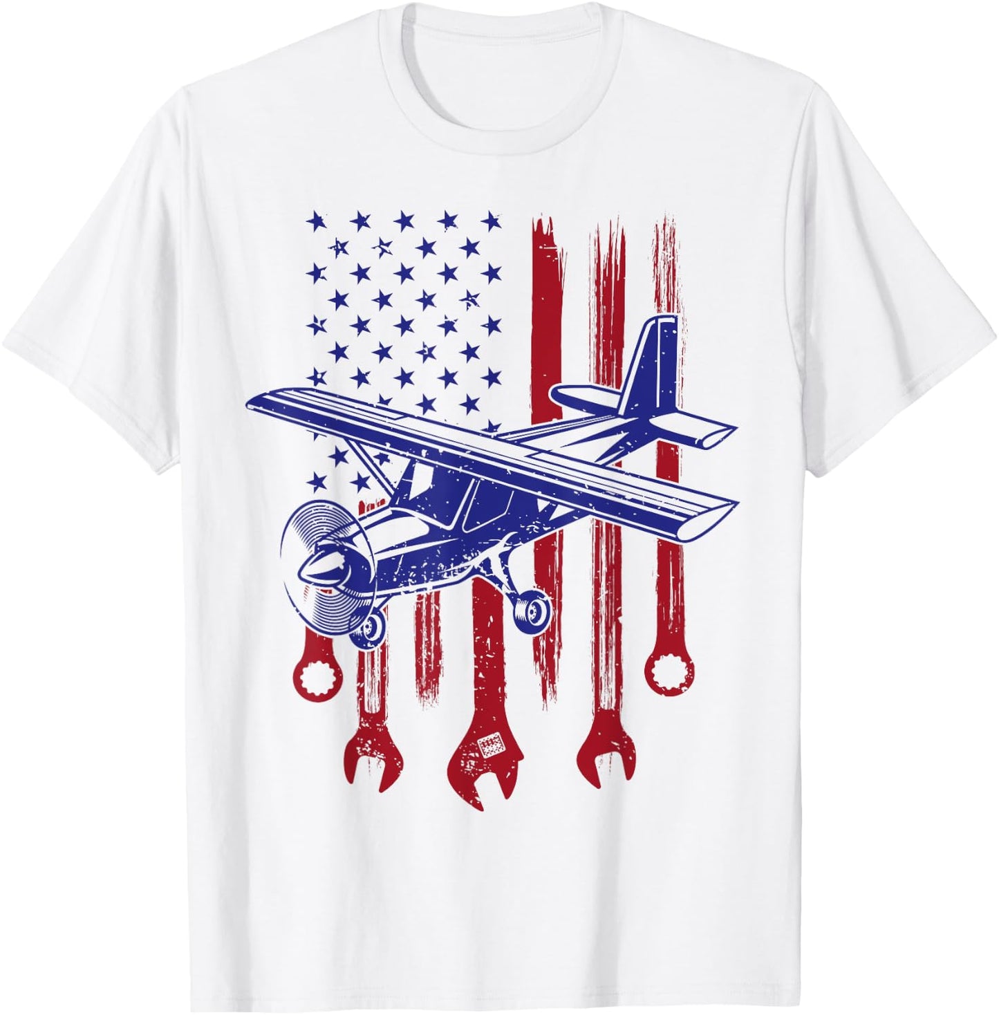 Aircraft Mechanic American Flag Airplane Vintage Gifts Men T-Shirt - T-Shirt | White