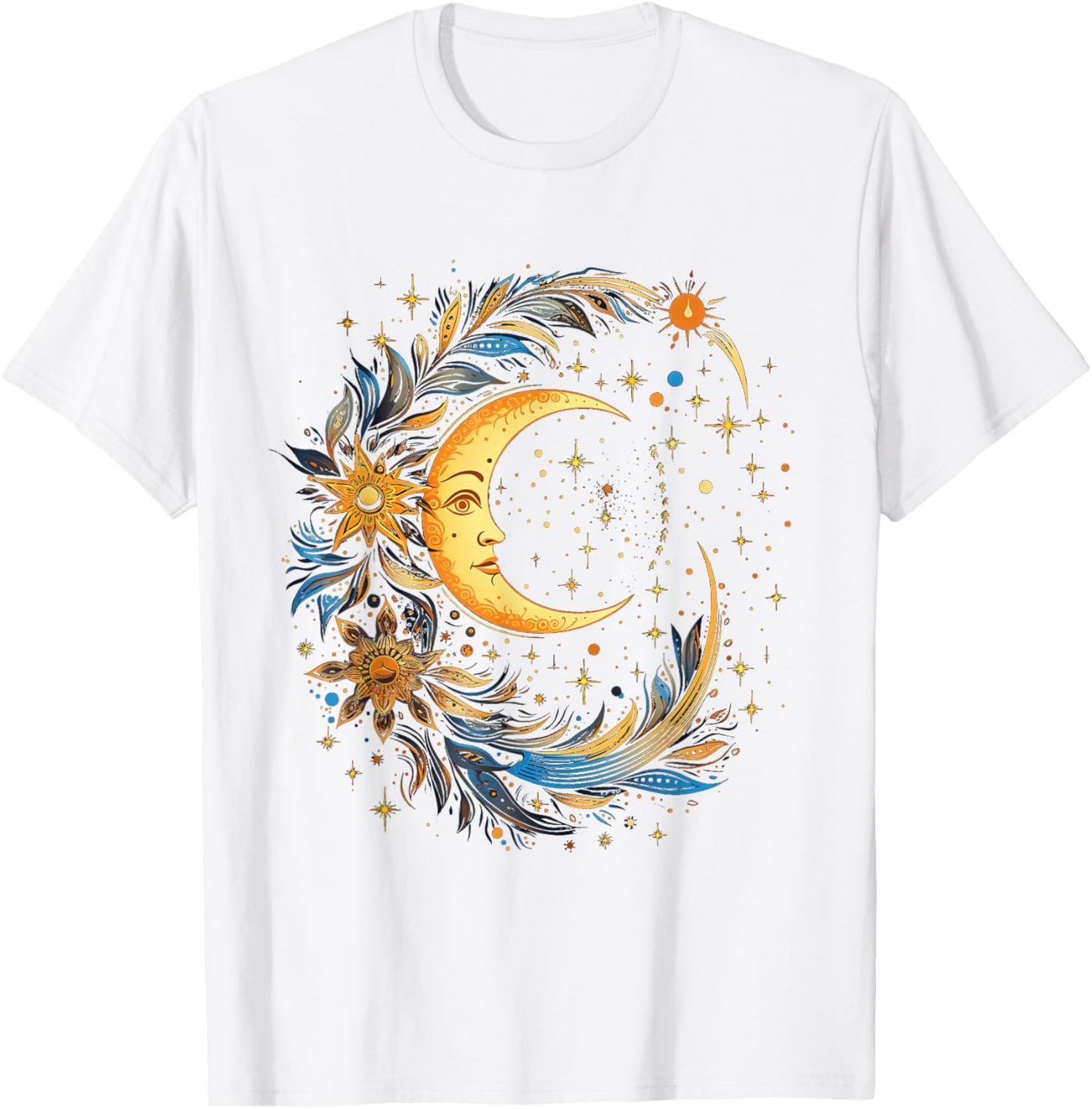 Mystic Sun and Moon Woman Mystical Flowers Aesthetic T-Shirt - T-Shirt | White