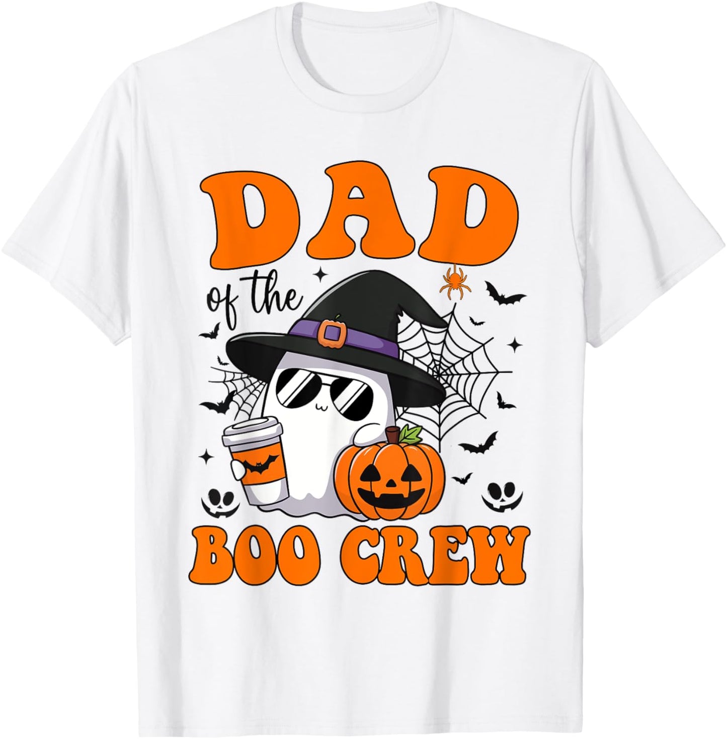 Dad Boo Crew Groovy Ghost Matching Family Halloween T-Shirt - T-Shirt | White