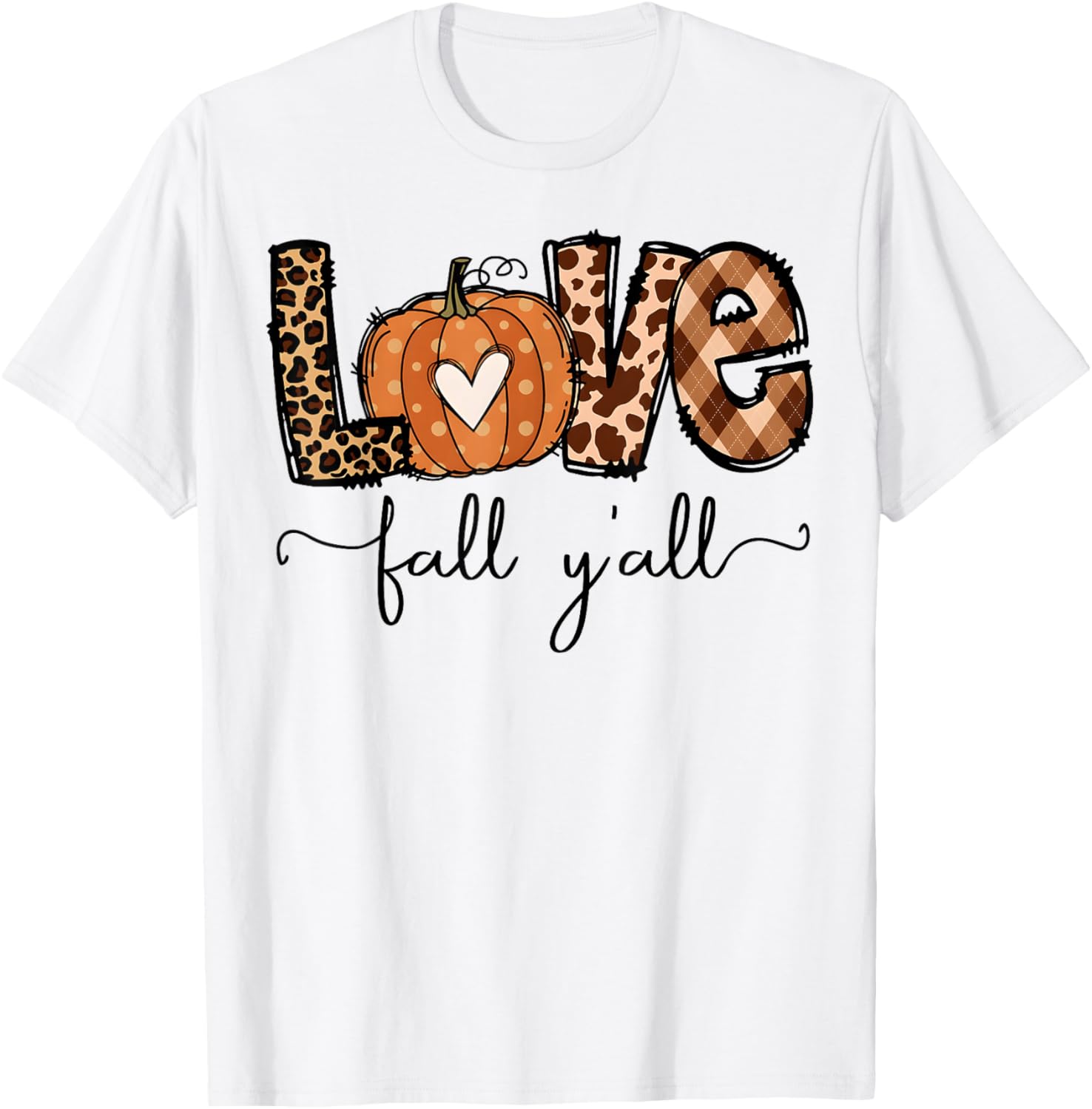 Hello Fall Pumpkin Love Fall Y'All Leopard Peace Love Fall T-Shirt - T-Shirt | White