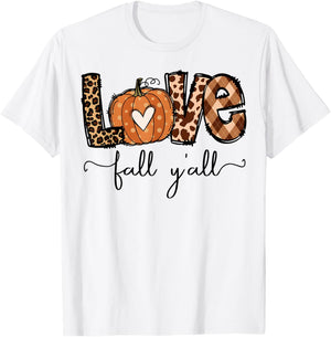Hello Fall Pumpkin Love Fall Y'All Leopard Peace Love Fall T-Shirt - T-Shirt | White
