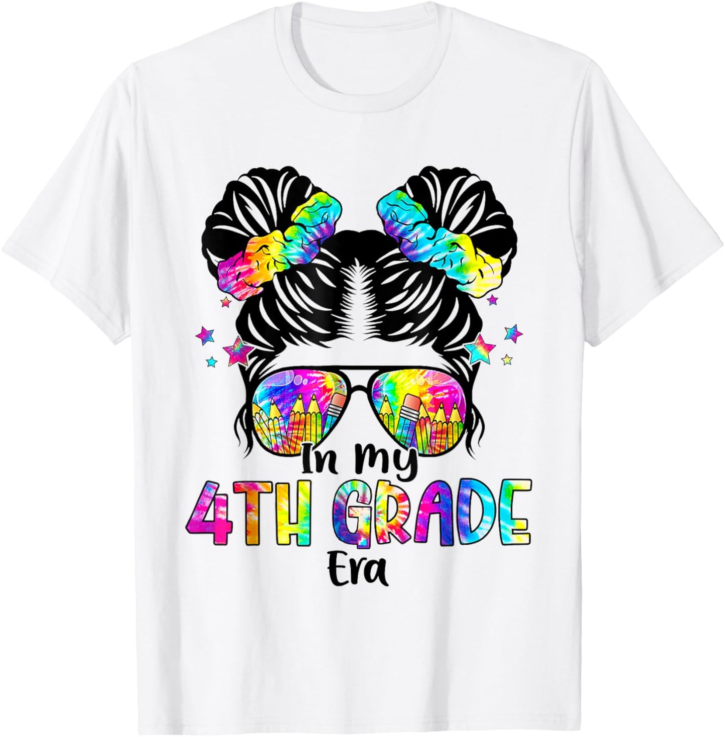 In My 4th Grade Era Messy Bun Fourth Grade Back To School T-Shirt - T-Shirt | White