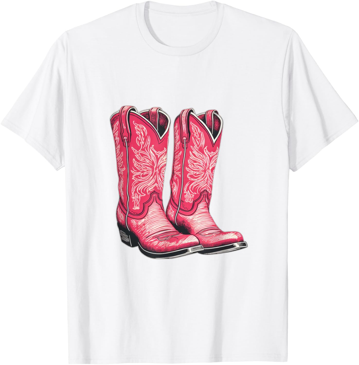 Pink Cowboy Boots Women Vintage Design T-Shirt - T-Shirt | White
