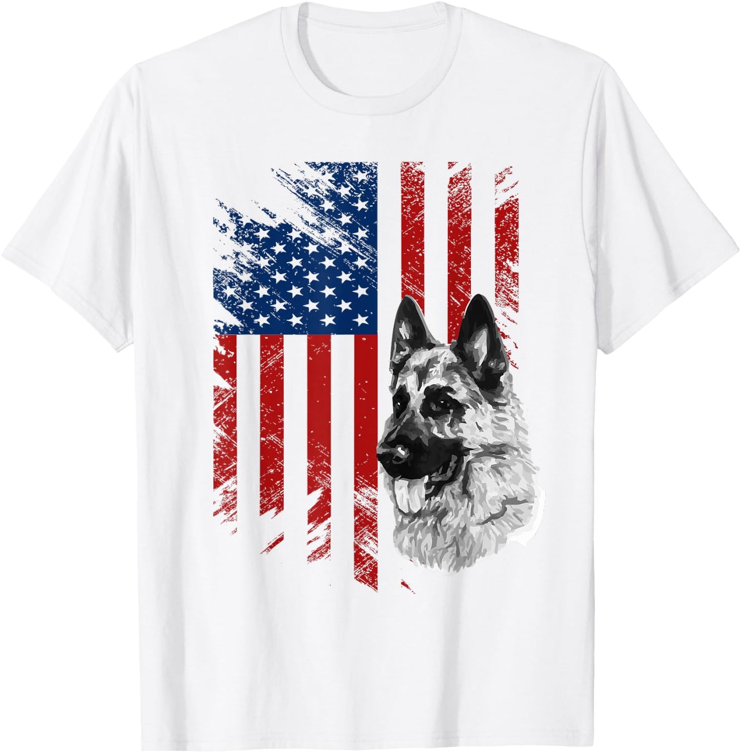 Patriotic German Shepherd USA American Flag Dog Pet T-Shirt - T-Shirt | White