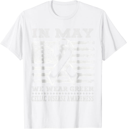 In May We Wear Green for Celiac Disease Awareness Month T-Shirt - T-Shirt | White