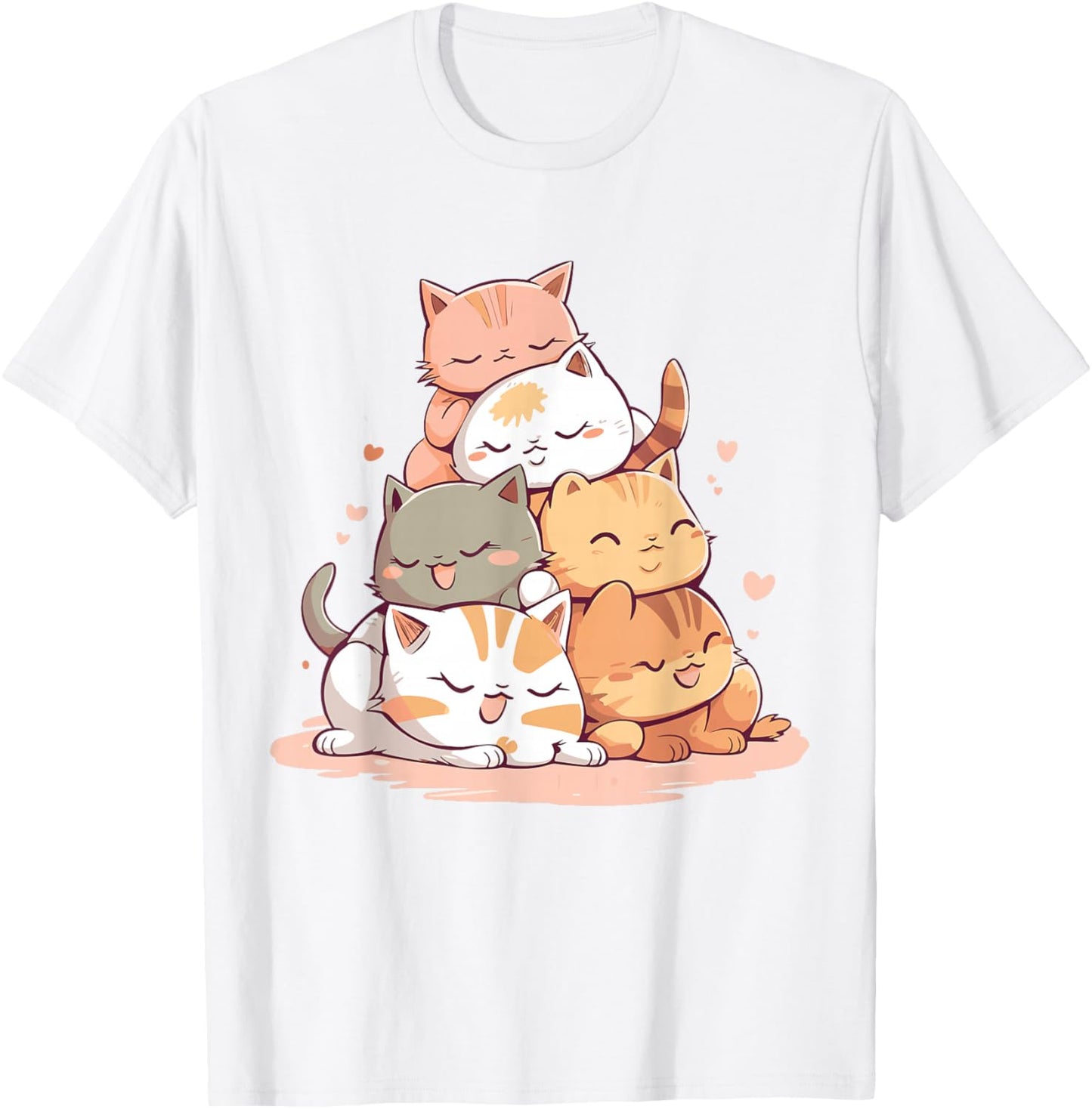 Cat Cute Kitty Pile Cats Anime Kawaii Neko Women Girls T-Shirt - T-Shirt | White