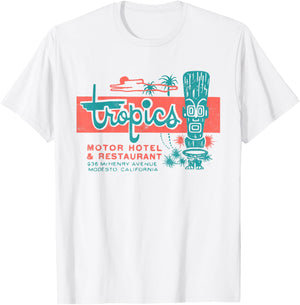 Tropics Motor Hotel/Hawaiian Style/Tiki Bar / 50s Style T-Shirt - T-Shirt | White