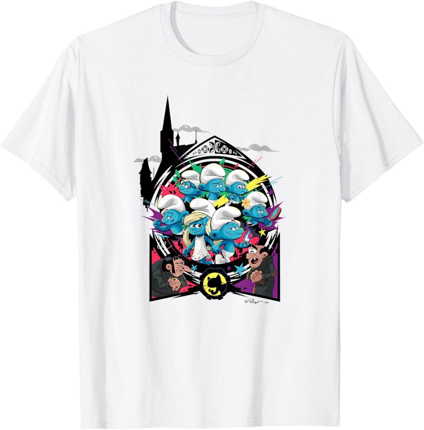 The Smurfs Movie Unite with Gargamel and Azrael T-Shirt - T-Shirt | White