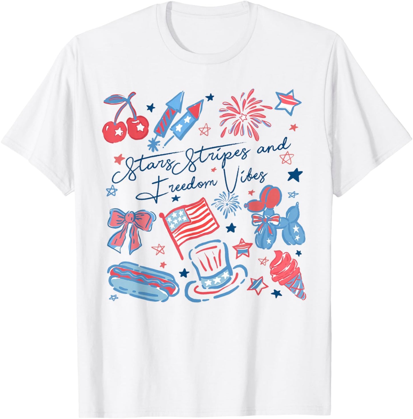Stars Stripes And Freedom Vibes 4th of July American Flag T-Shirt - T-Shirt | White