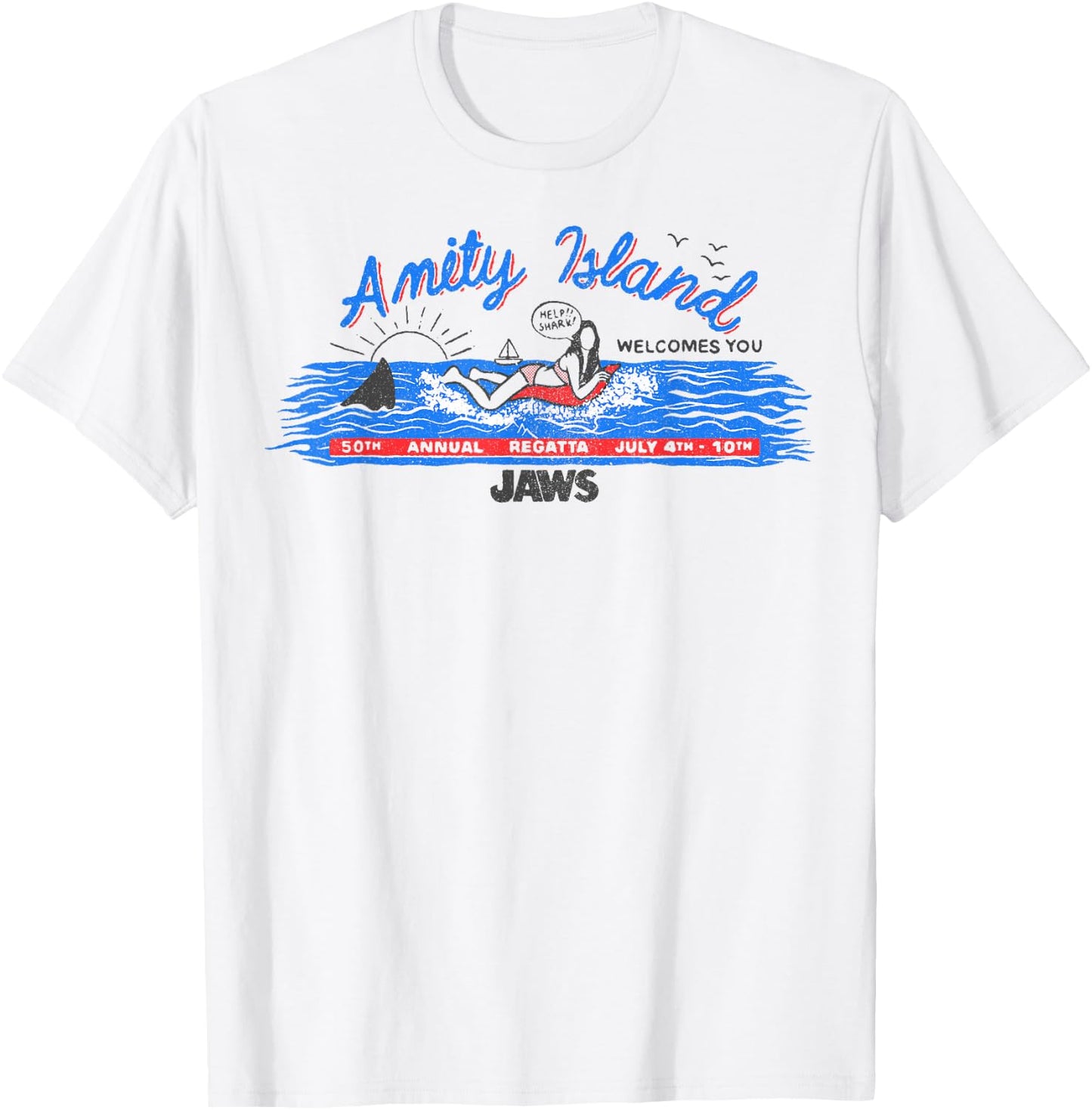 Jaws Amity Island Billboard T-Shirt - T-Shirt | White