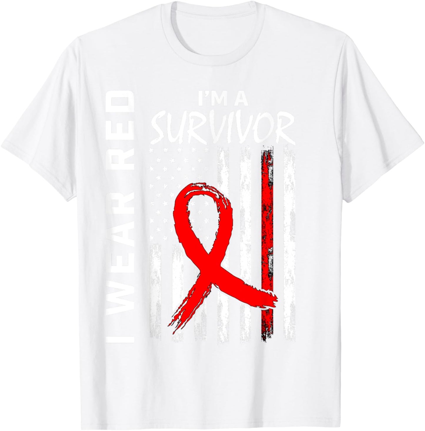 I Wear Red Heart Disease Survivor Gifts Awareness USA Flag Women Kids Men T-Shirt - T-Shirt | White