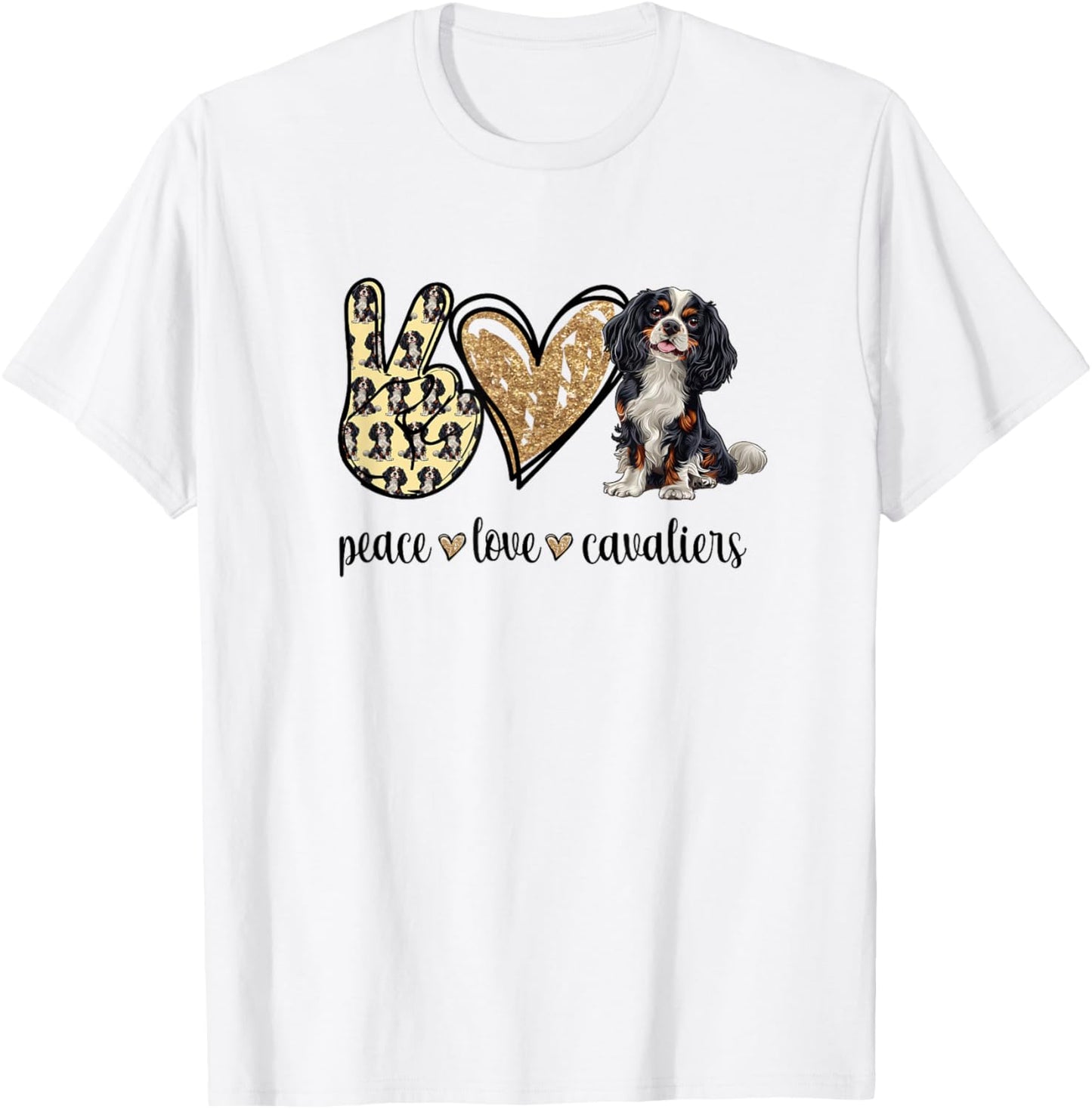 Cute Funny Tri Peace Love Tricolor Cavalier Lover T-Shirt - T-Shirt | White