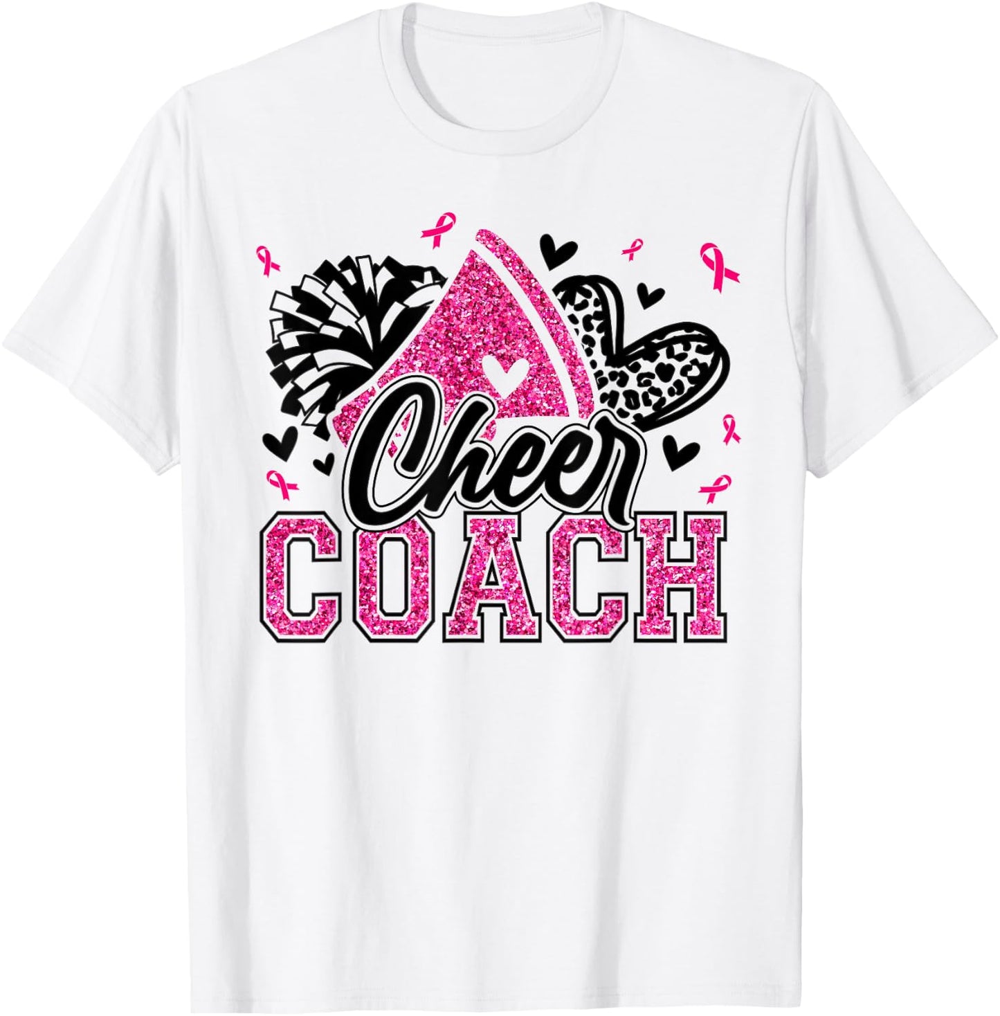 Football Cheer Coach Pink Ribbon Breast Cancer Awareness T-Shirt - T-Shirt | White
