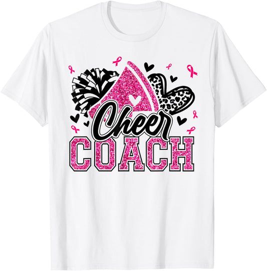 Football Cheer Coach Pink Ribbon Breast Cancer Awareness T-Shirt - T-Shirt | White