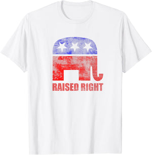 RAISED RIGHT Republican Party Elephant Conservative Values T-Shirt - T-Shirt | White
