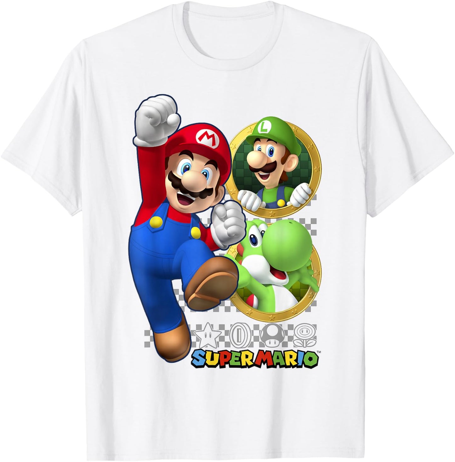 Super Mario Luigi Yoshi & Mario Portraits T-Shirt - T-Shirt | White