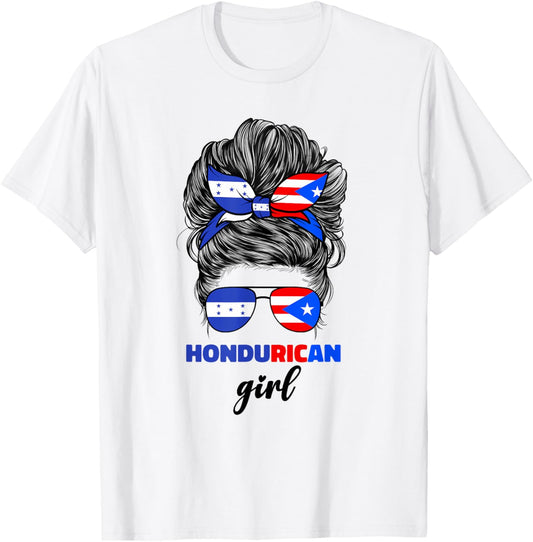 Half Honduran And Puerto Rican Rico Honduras Flag Girl Mix T-Shirt - T-Shirt | White