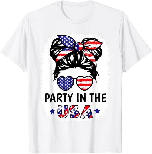 Party in USA Shirt Girl American Flag Patriotic 4th of July T-Shirt - T-Shirt | White