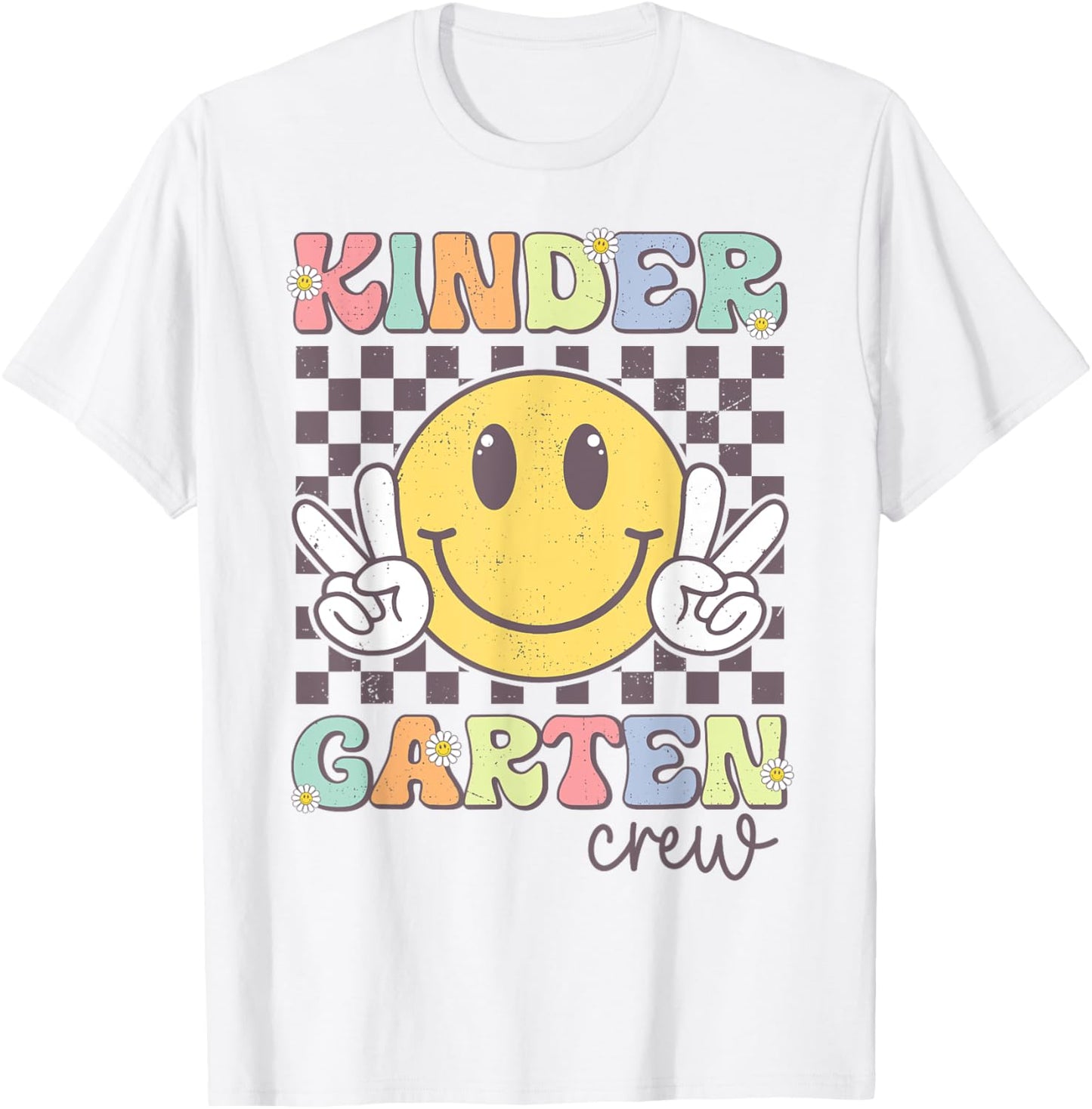 Kindergarten Crew Smile Face Teachers Kids Back To School T-Shirt - T-Shirt | White