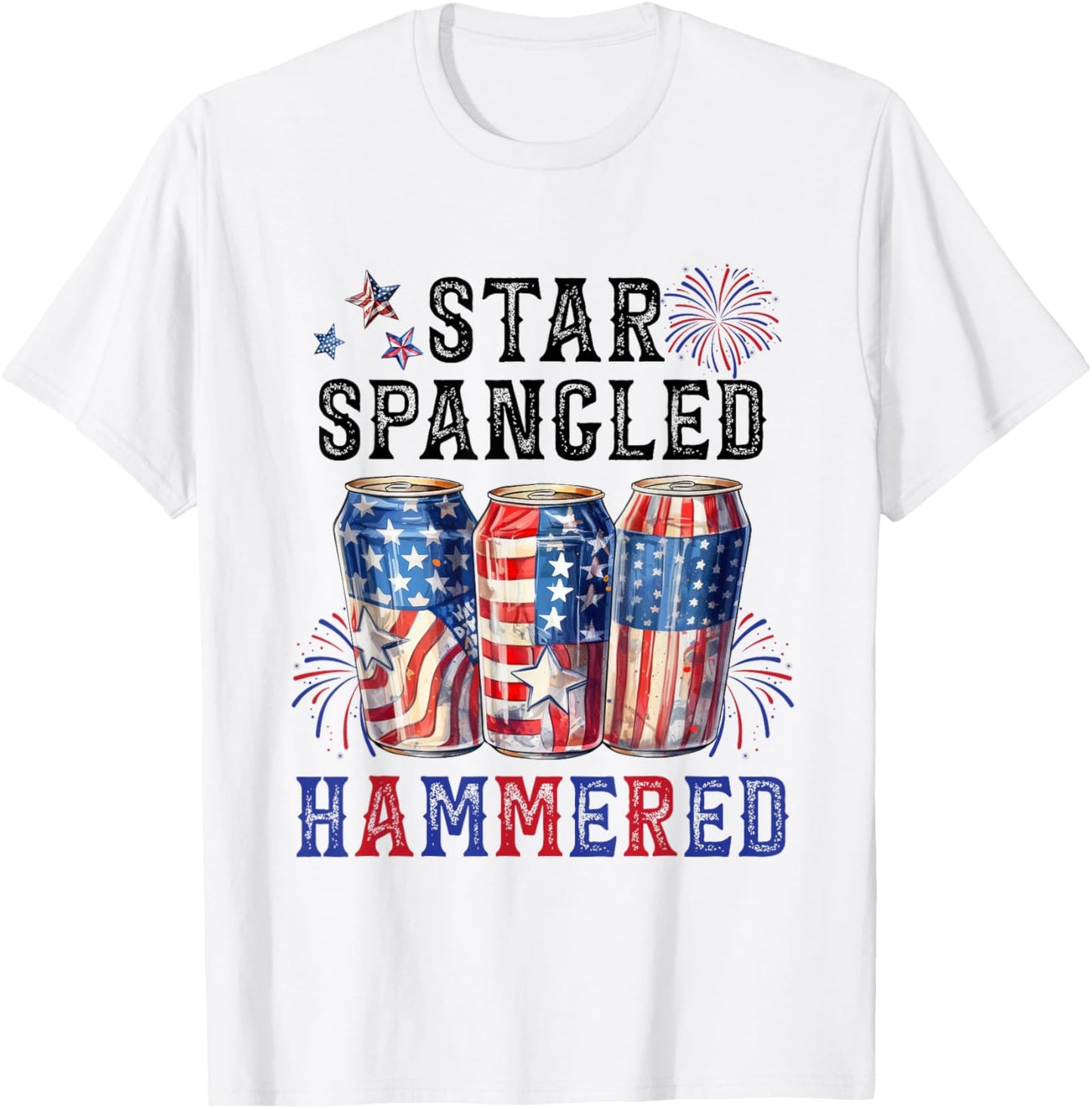 Star Spangled Hammered Beer Lover Funny 4th Of July Women Men T-Shirt - T-Shirt | White