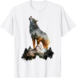 Wolf heult Berge Natur Tierkunst Tierliebhaber Wolf T-Shirt - T-Shirt | White