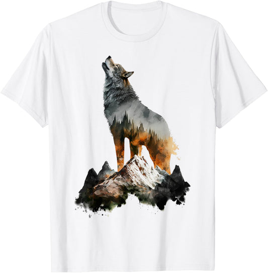 Wolf heult Berge Natur Tierkunst Tierliebhaber Wolf T-Shirt - T-Shirt | White